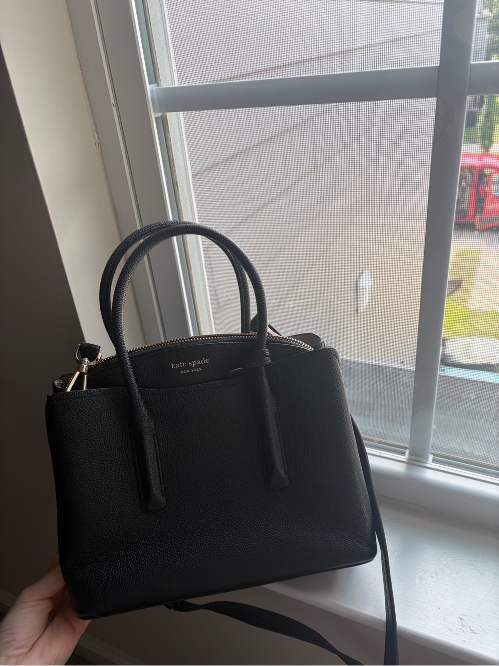 kate spade Black Leather Pebbled Satchel with Shoulder Strap